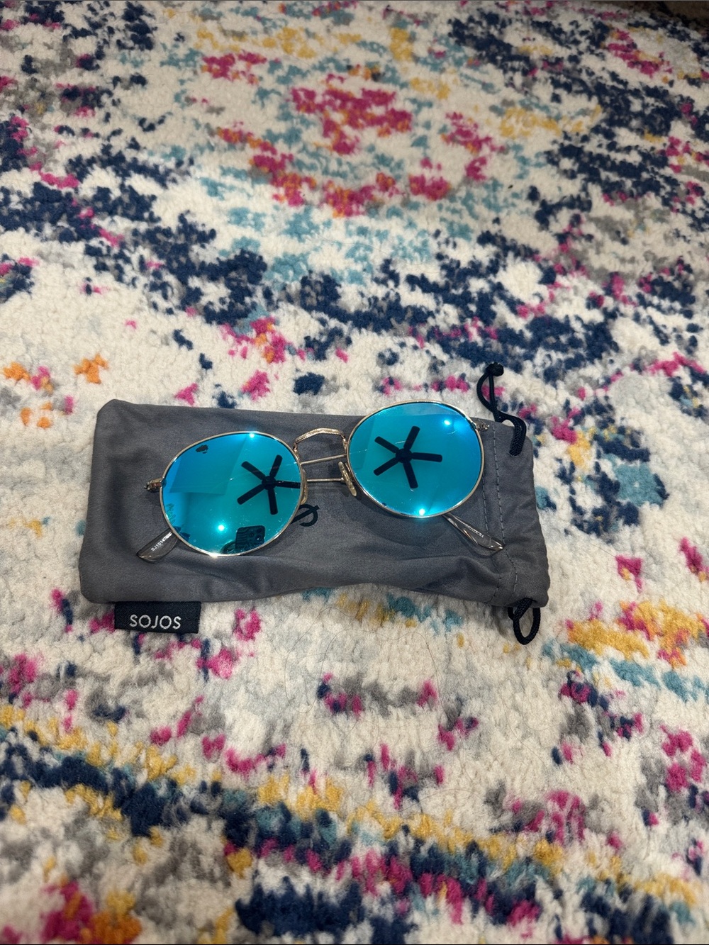 SOJOS Women's Round Blue Mirrored Sunglasses with Metal Frame